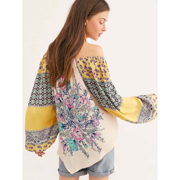 Free People Floral & Paisley Off-Shoulder Bohemian Blouse Size M - Picture 3 of 11